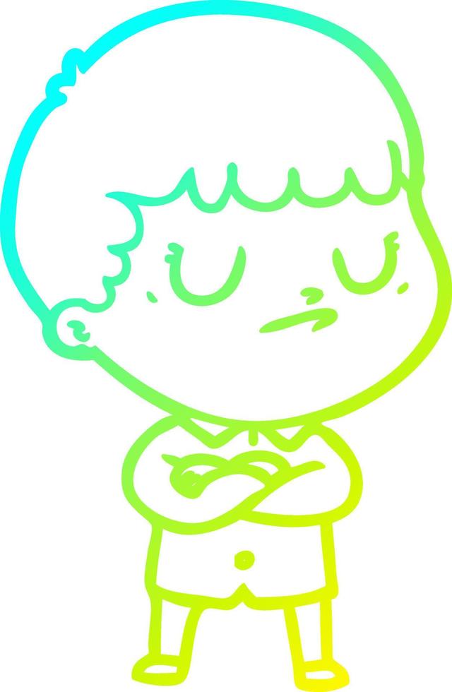 cold gradient line drawing cartoon grumpy boy vector