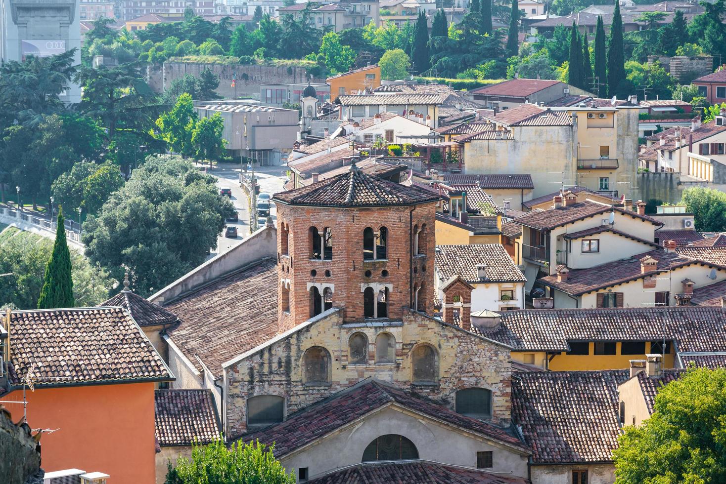 Verona with wide tower on church roof photo