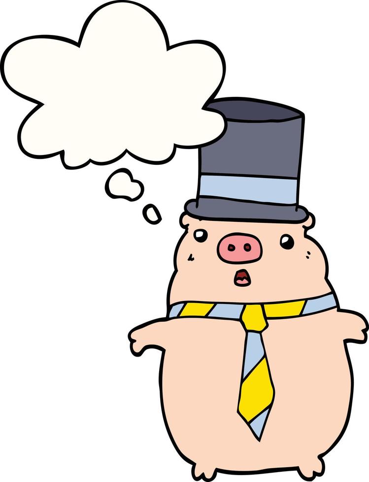 caricatura, negocio, cerdo, y, burbuja del pensamiento vector