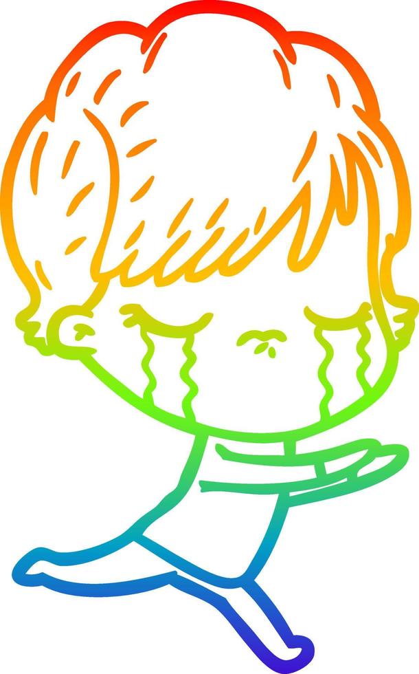rainbow gradient line drawing cartoon woman crying vector