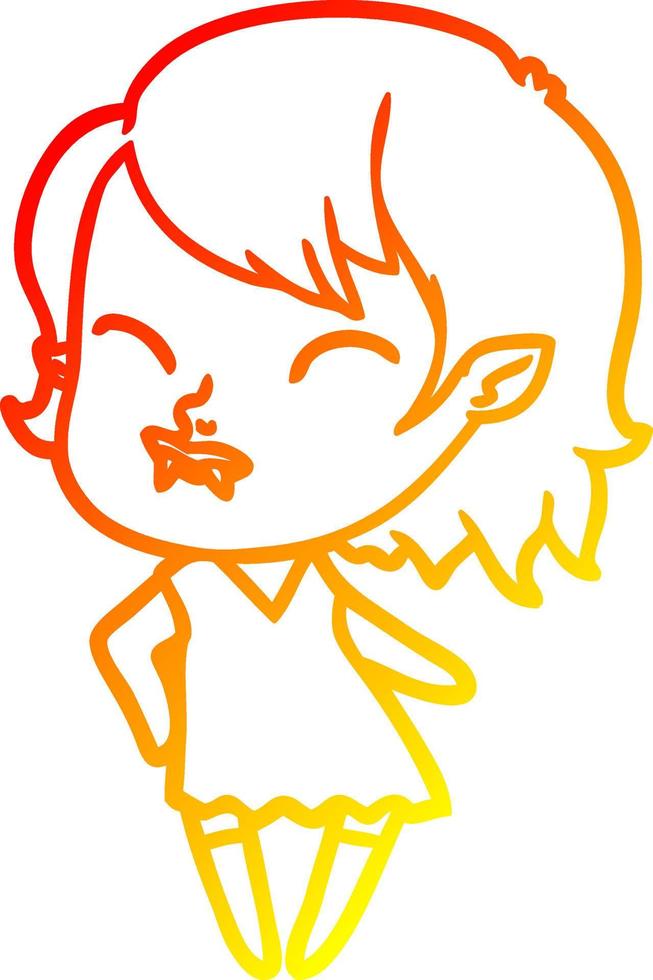 warm gradient line drawing cartoon vampire girl with blood on cheek vector