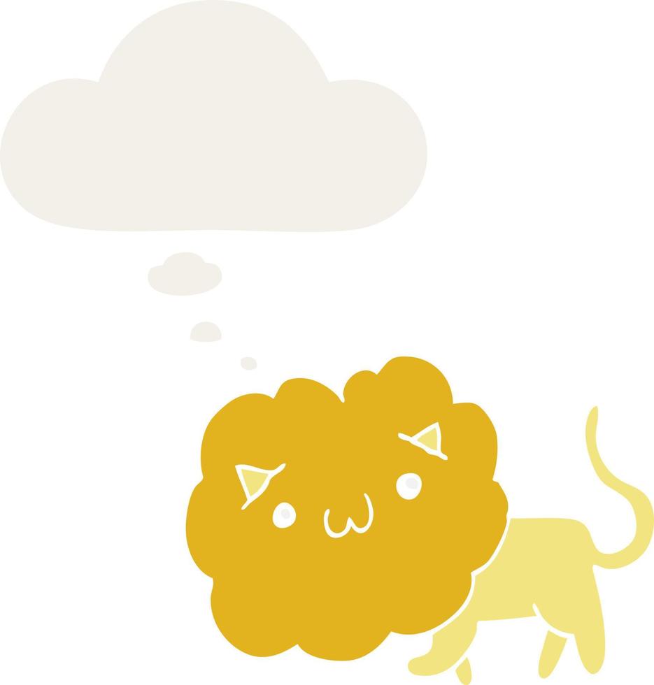 cute cartoon lion and thought bubble in retro style vector