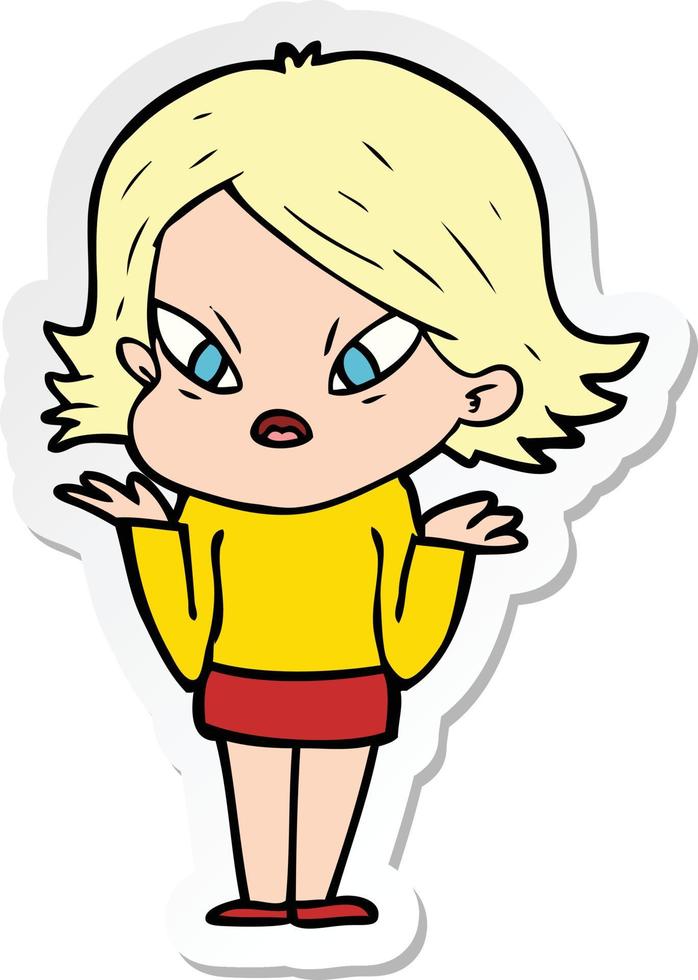 sticker of a cartoon stressed woman vector