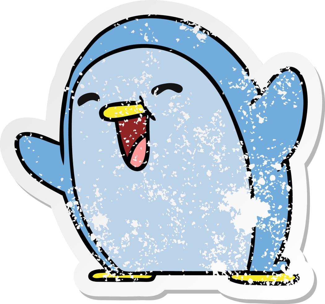 distressed sticker cartoon kawaii of a cute penguin vector