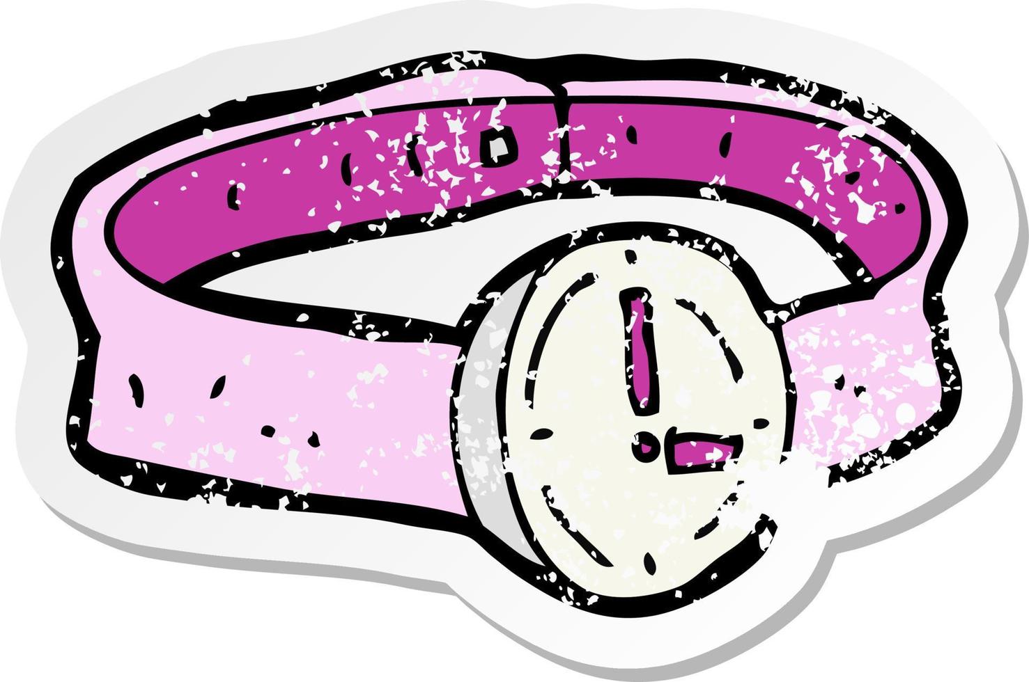 retro distressed sticker of a cartoon wrist watch vector