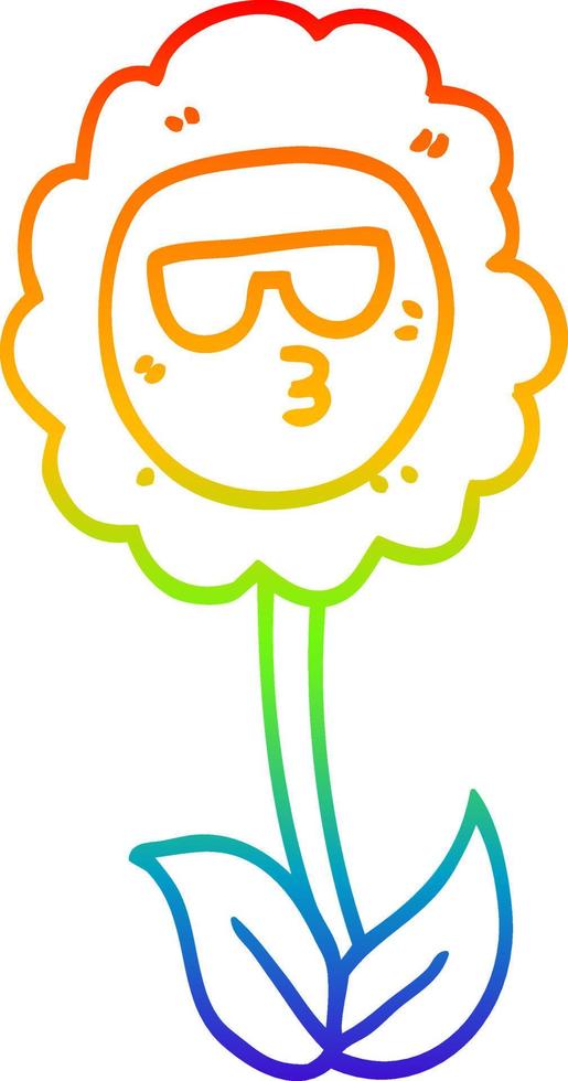 rainbow gradient line drawing cartoon flower vector