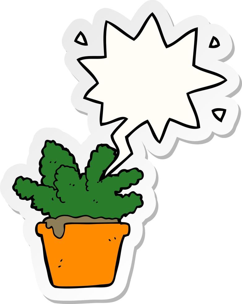 cartoon house plant and speech bubble sticker vector