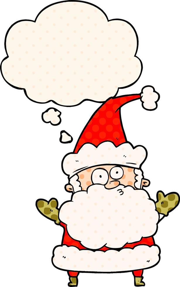 cartoon confused santa claus and thought bubble in comic book style vector