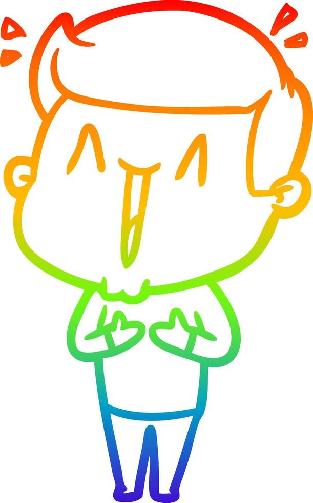 rainbow gradient line drawing cartoon happy man vector