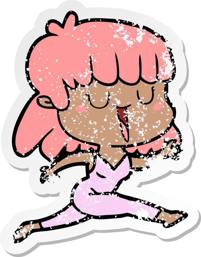 distressed sticker of a cartoon woman vector