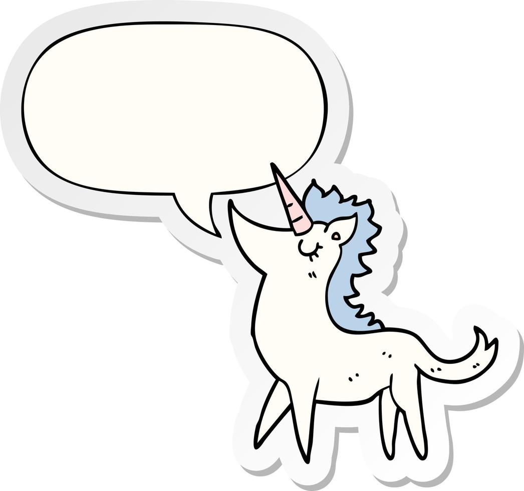 cartoon unicorn and speech bubble sticker vector