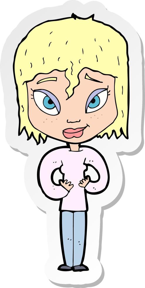 sticker of a cartoon satisfied woman vector
