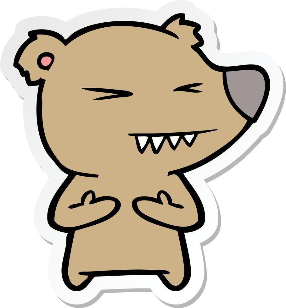 pegatina de una caricatura de oso enojado vector