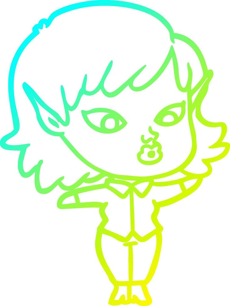 cold gradient line drawing pretty cartoon elf girl vector