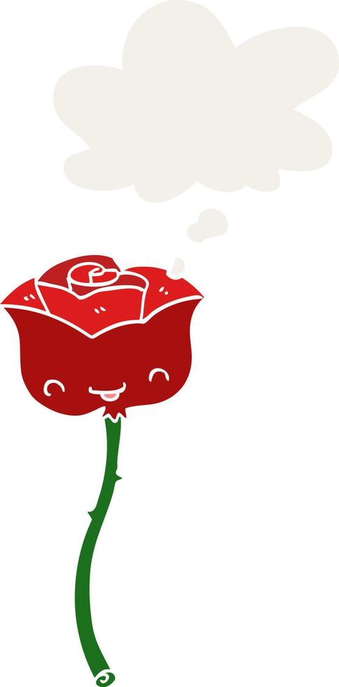 cartoon rose and thought bubble in retro style vector