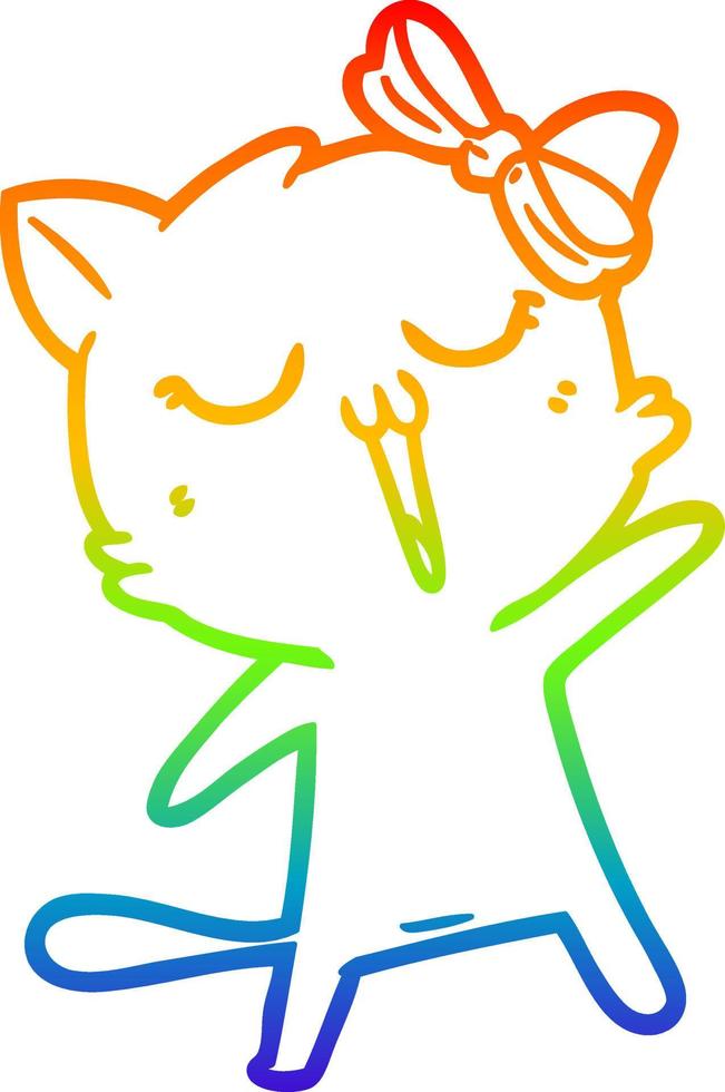 gato de dibujos animados de dibujo de línea de gradiente de arco iris vector