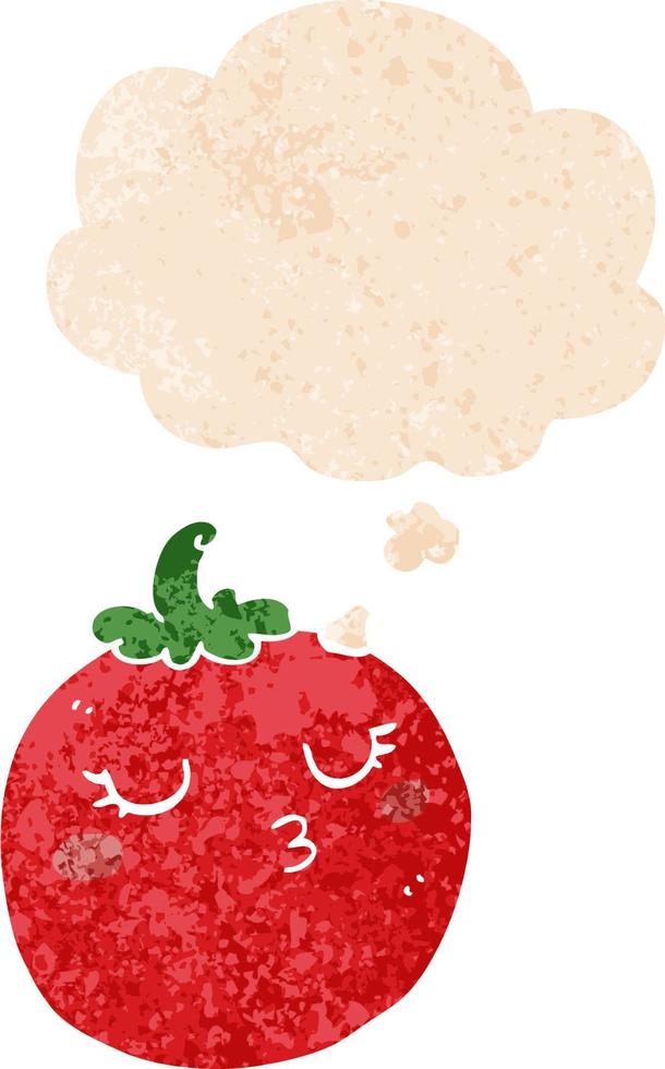 cartoon tomato and thought bubble in retro textured style vector
