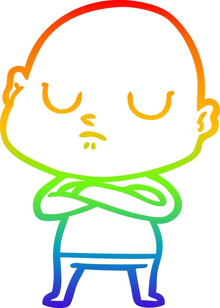 rainbow gradient line drawing cartoon bald man vector
