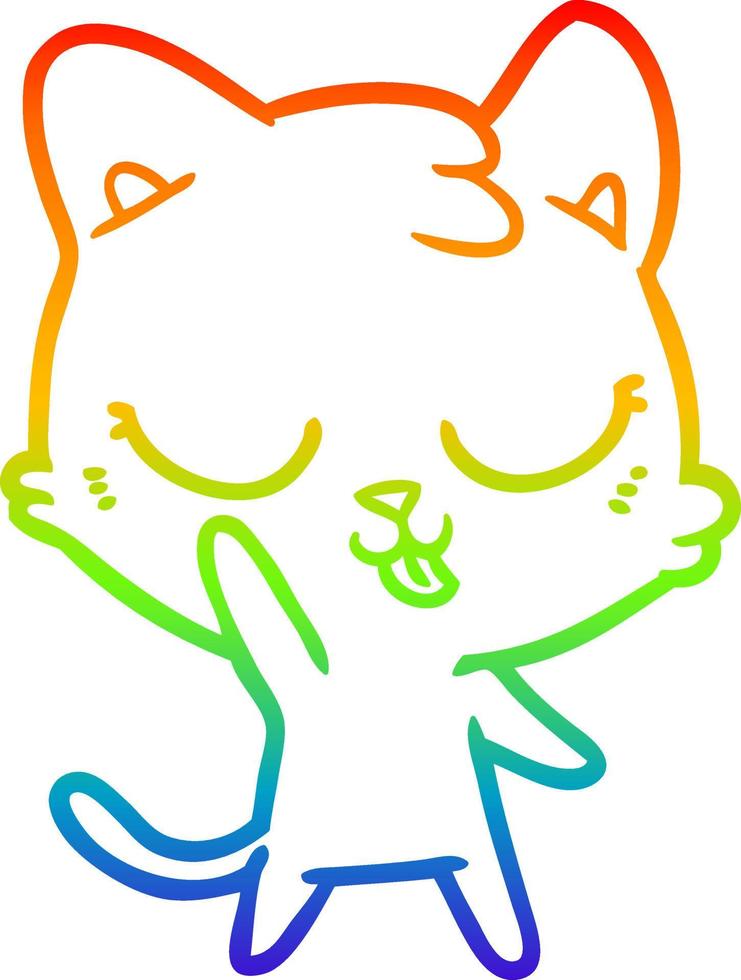 gato de dibujos animados de dibujo de línea de gradiente de arco iris vector