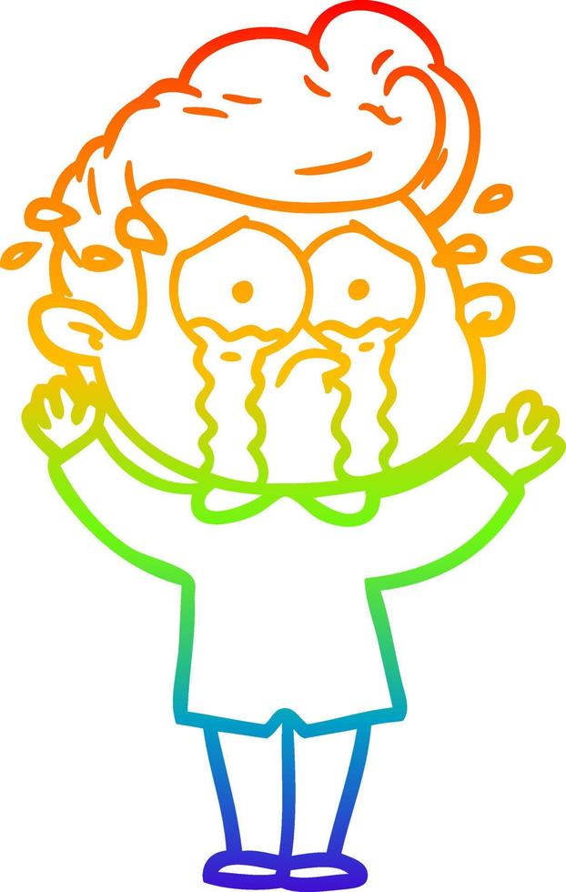 rainbow gradient line drawing cartoon crying man vector