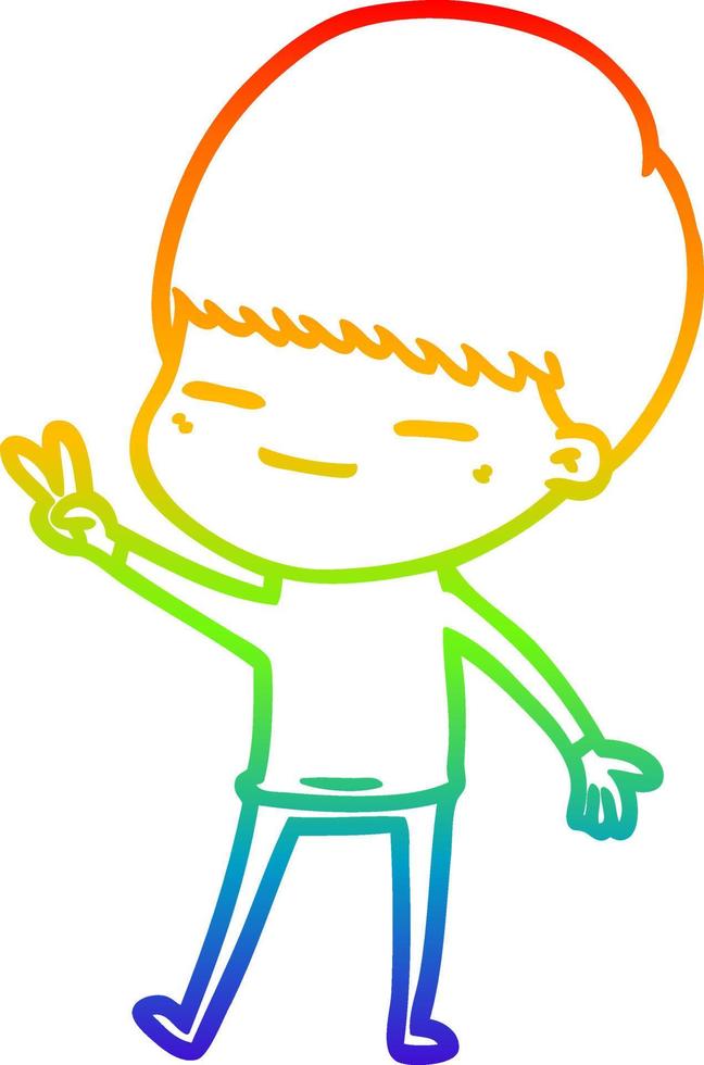 dibujo de línea de gradiente de arco iris chico presumido de dibujos animados vector