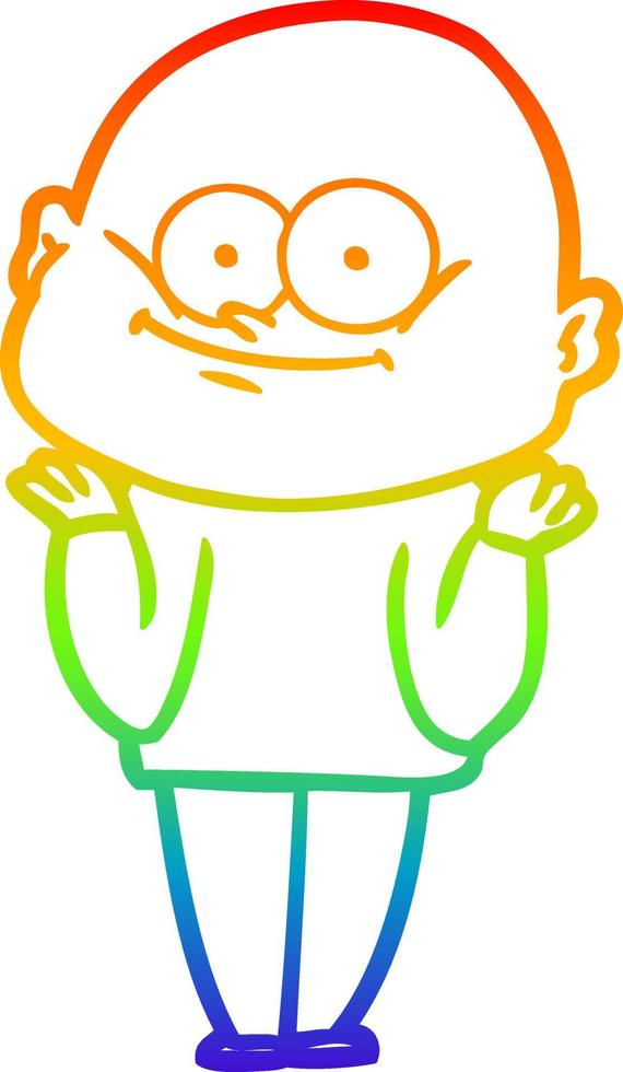 rainbow gradient line drawing cartoon bald man staring vector