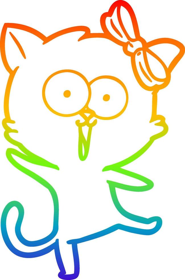 gato de dibujos animados de dibujo de línea de gradiente de arco iris vector