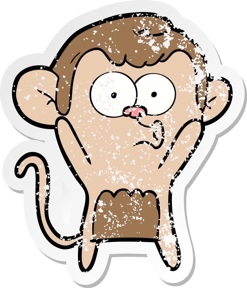 distressed sticker of a cartoon surprised monkey vector