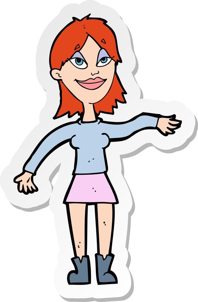 sticker of a cartoon woman making hand gesture vector