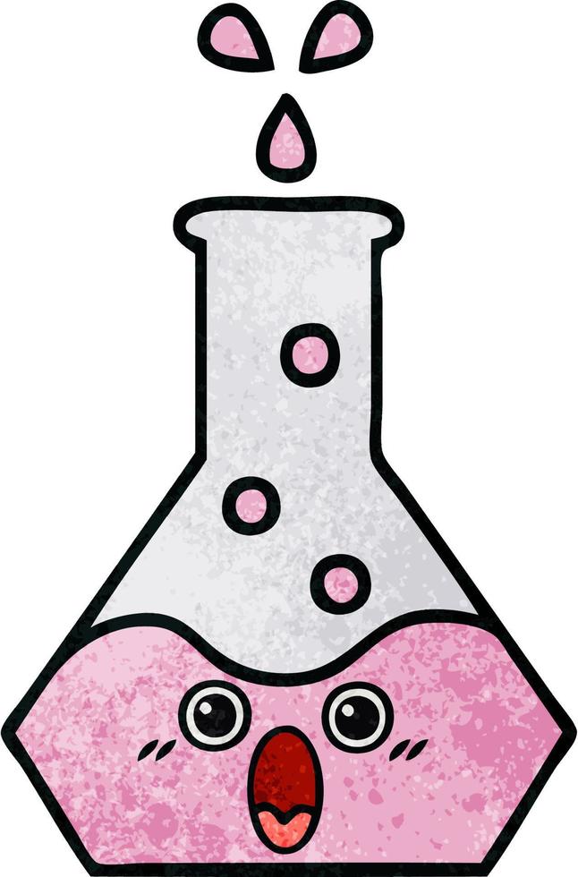 retro grunge texture cartoon science beaker vector