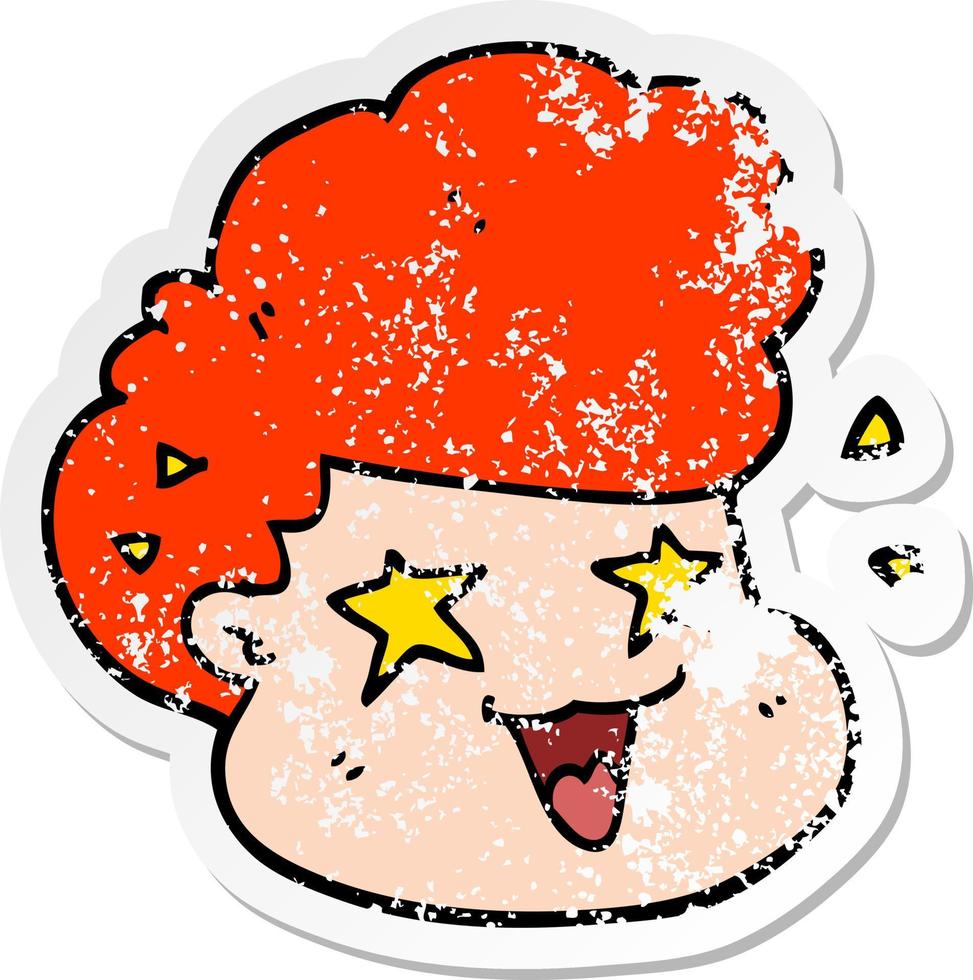 distressed sticker of a cartoon excited boy vector