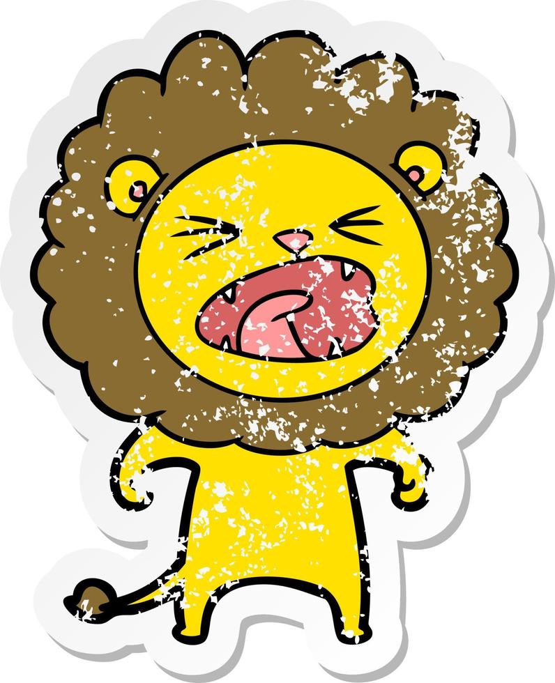 distressed sticker of a cartoon angry lion vector