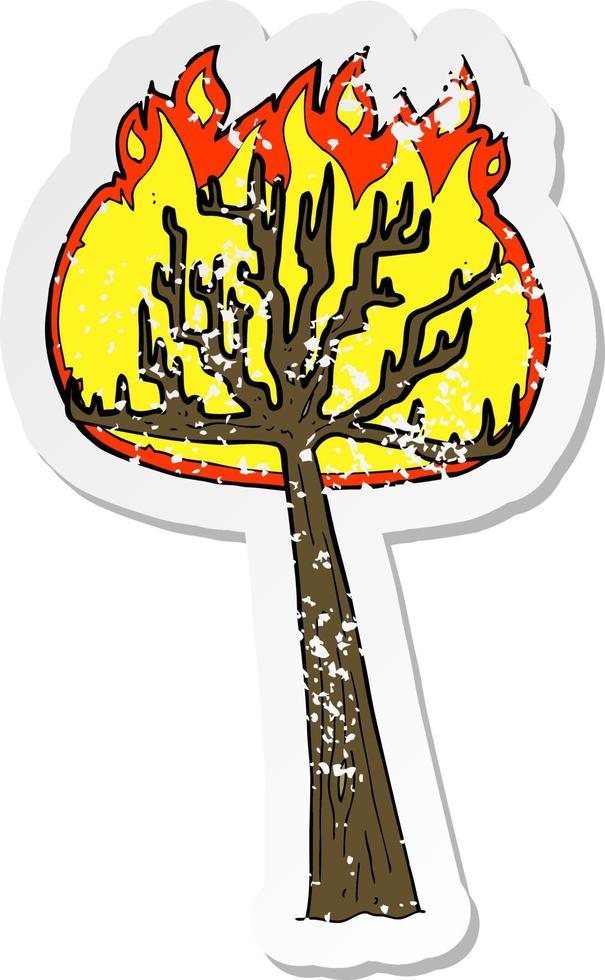 retro distressed sticker of a cartoon burning tree vector