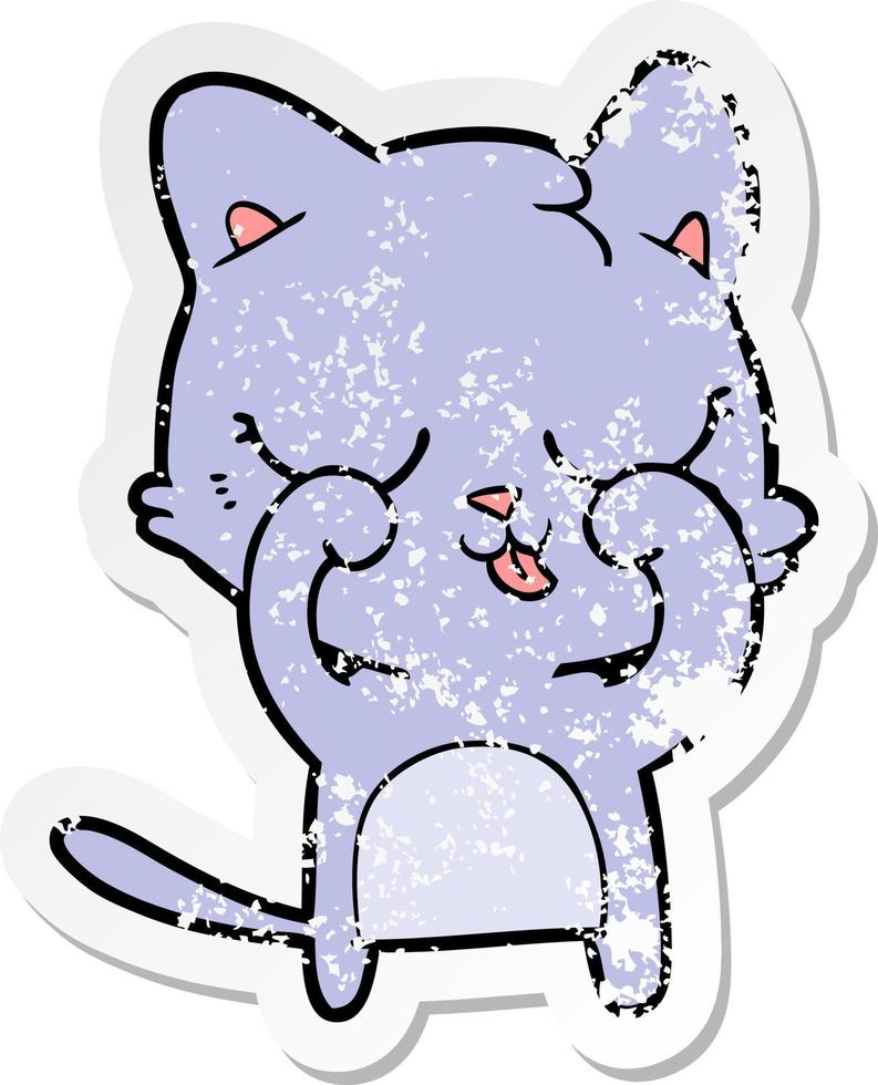 distressed sticker of a cartoon cat vector