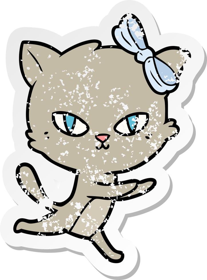 distressed sticker of a cute cartoon cat running vector