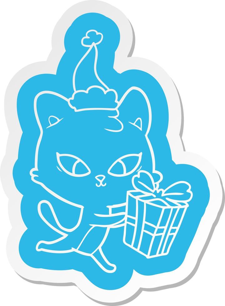 cute cartoon  sticker of a cat wearing santa hat vector