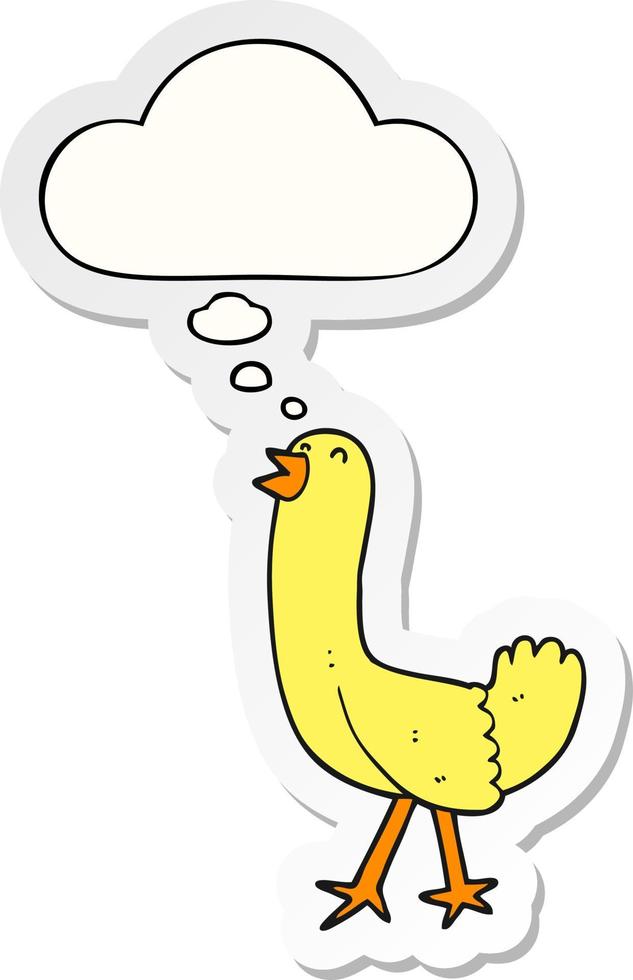 cartoon bird and thought bubble as a printed sticker vector
