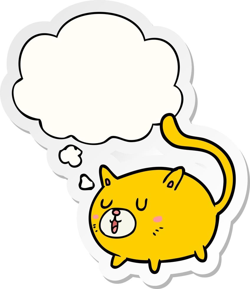 cartoon happy cat and thought bubble as a printed sticker vector
