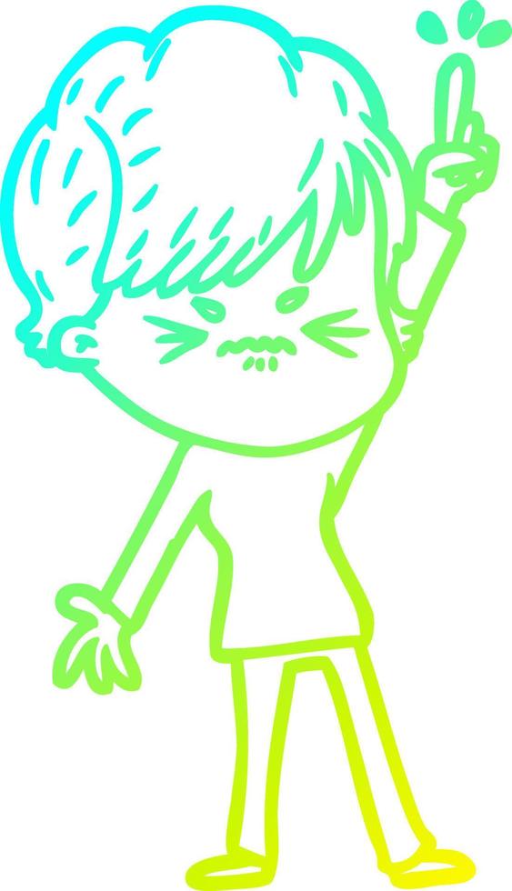 cold gradient line drawing cartoon frustrated woman vector