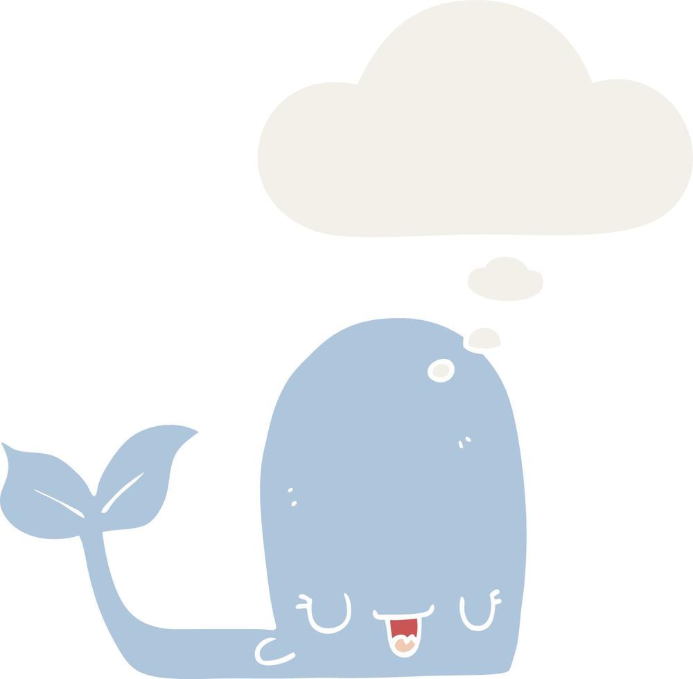 cartoon happy whale and thought bubble in retro style vector