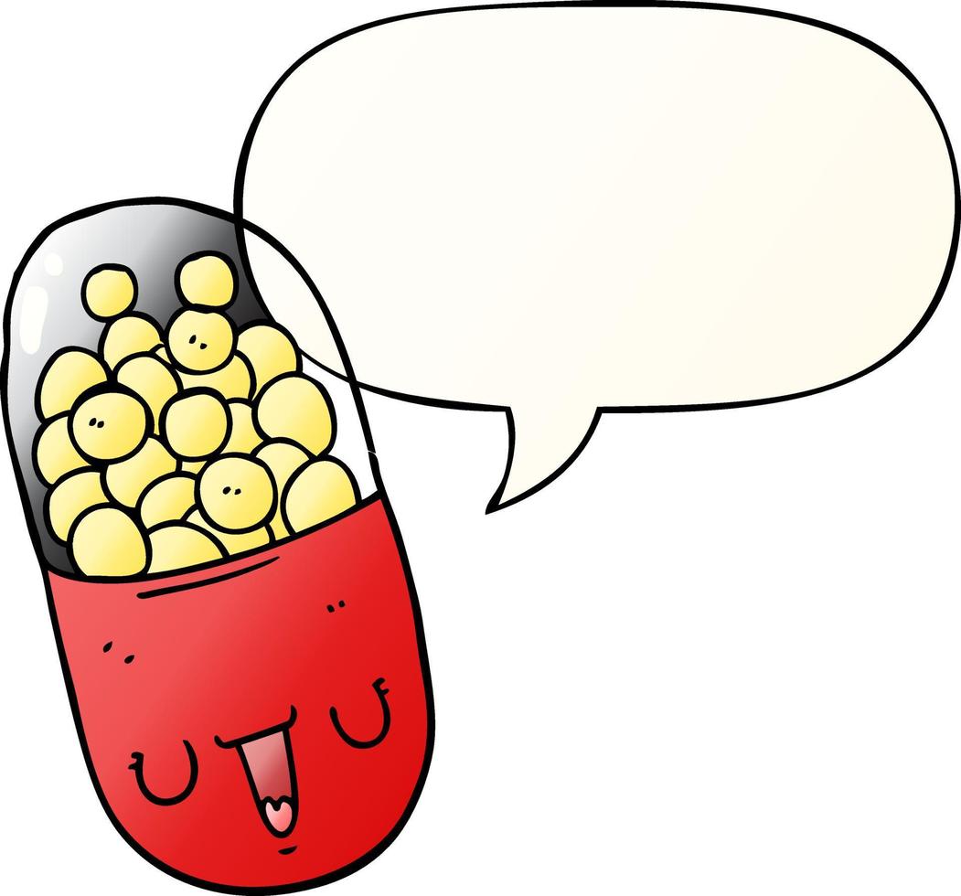 cartoon medical pill and speech bubble in smooth gradient style vector