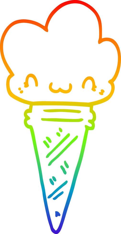 rainbow gradient line drawing cartoon ice cream with face vector