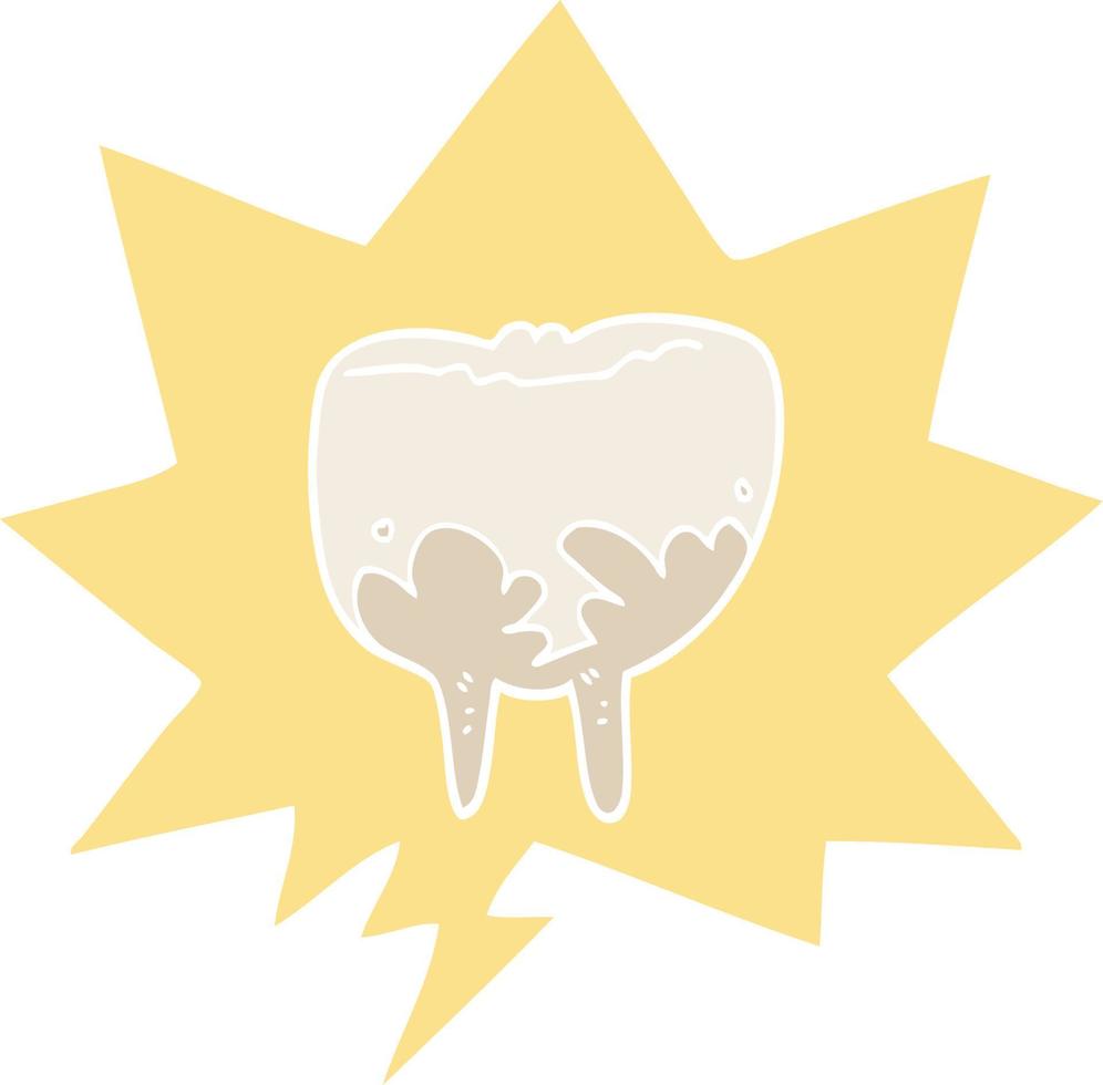 cartoon tooth and speech bubble in retro style vector