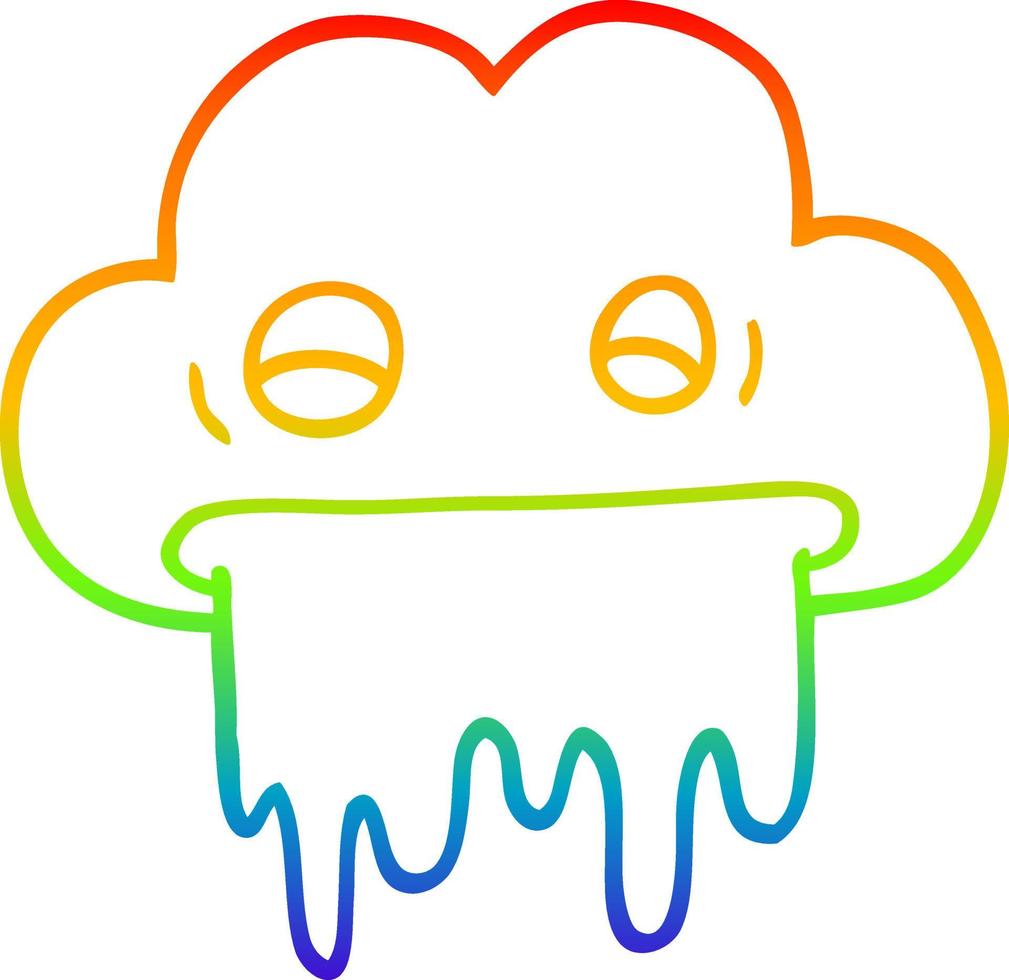 rainbow gradient line drawing cartoon rain cloud vector