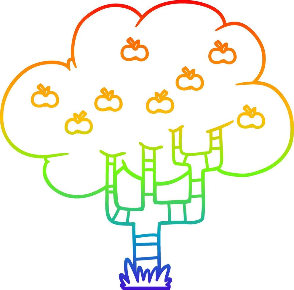 rainbow gradient line drawing cartoon apple tree vector