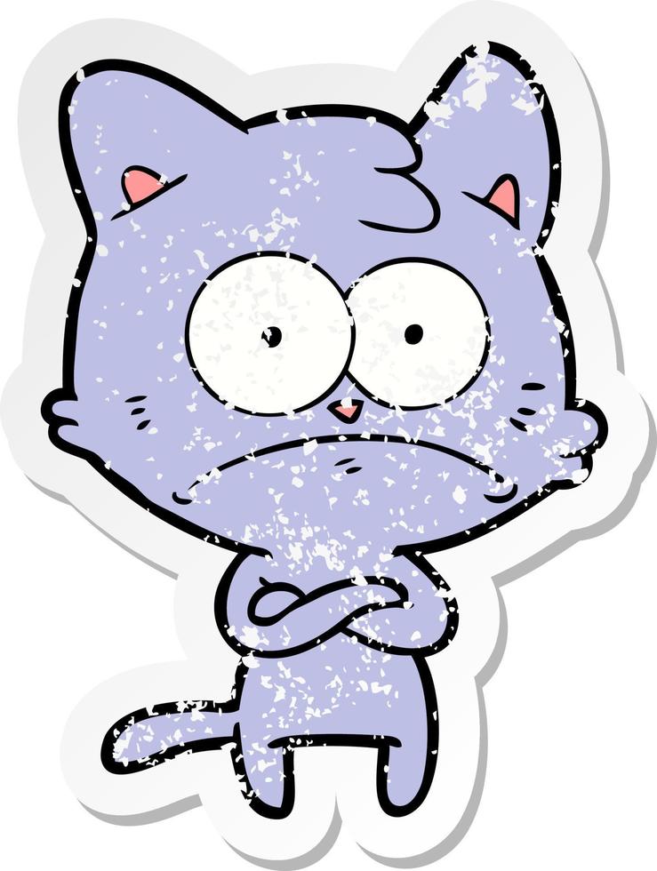 distressed sticker of a cartoon nervous cat vector