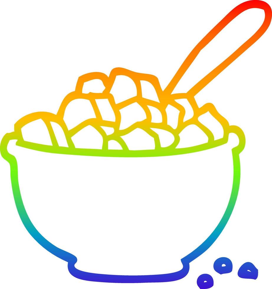 tazón de cereal de dibujos animados de dibujo de línea de gradiente de arco iris vector