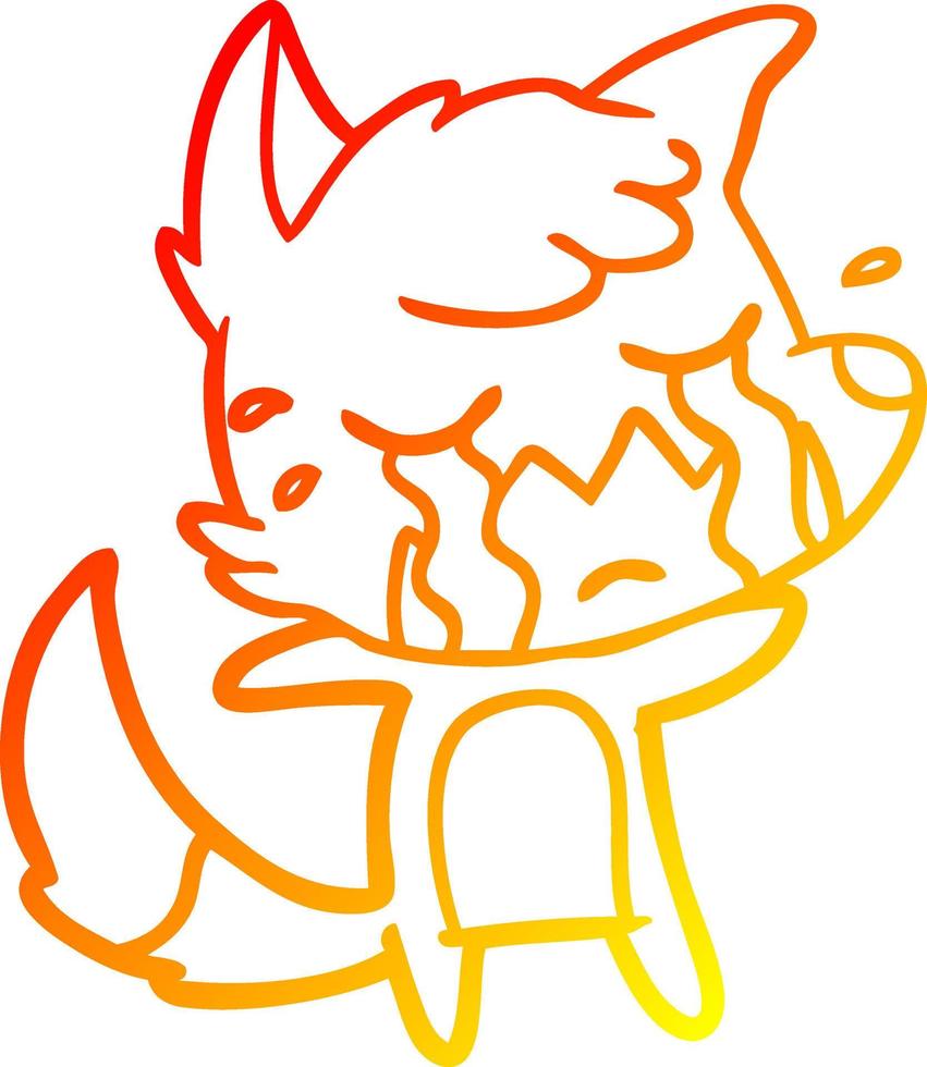 warm gradient line drawing crying fox cartoon vector