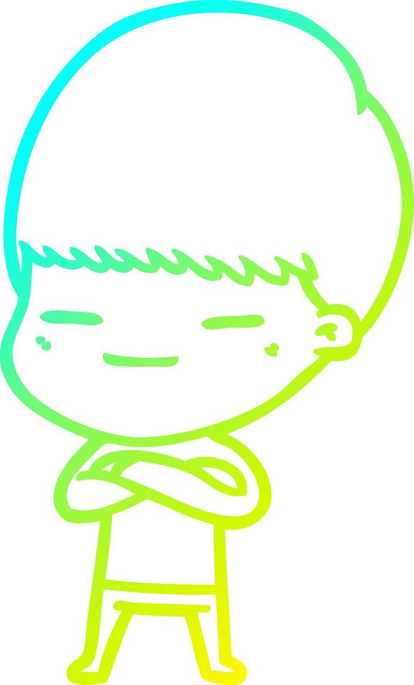 cold gradient line drawing cartoon smug boy vector