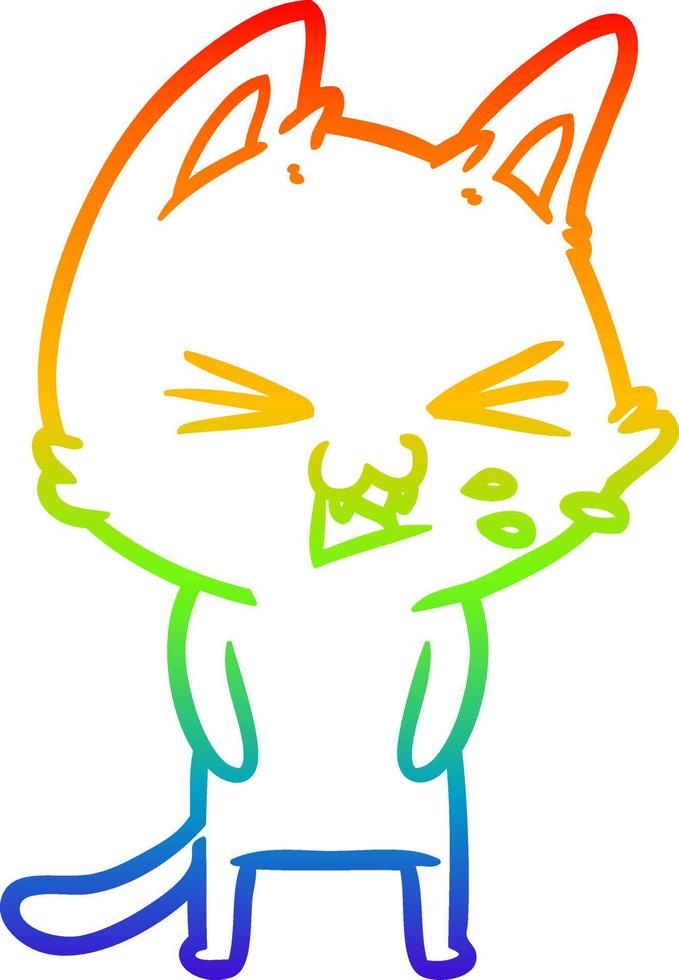 rainbow gradient line drawing cartoon cat hissing vector